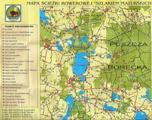 Mapa całego szlaku "Sladem mazurskich legend i opowieści"